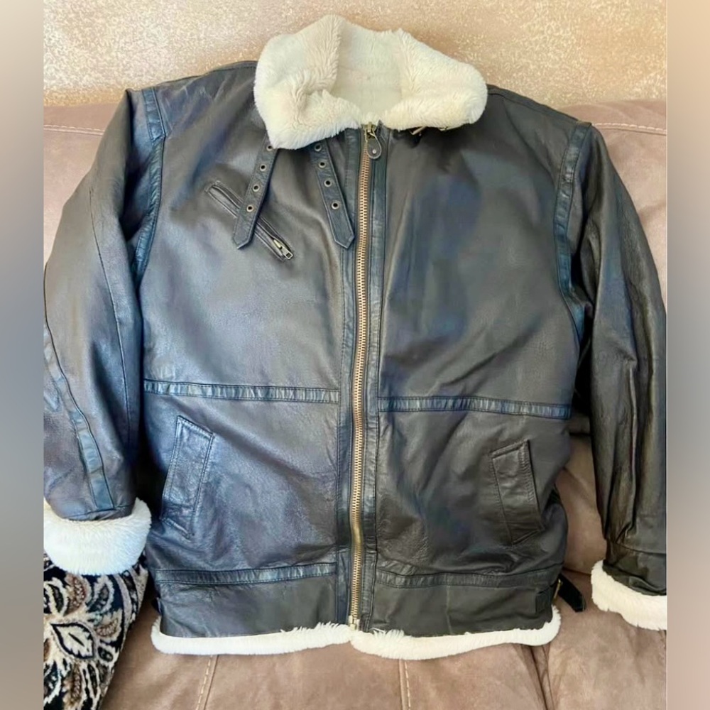 Dark Brown Leather Jacket with White Fur Lining